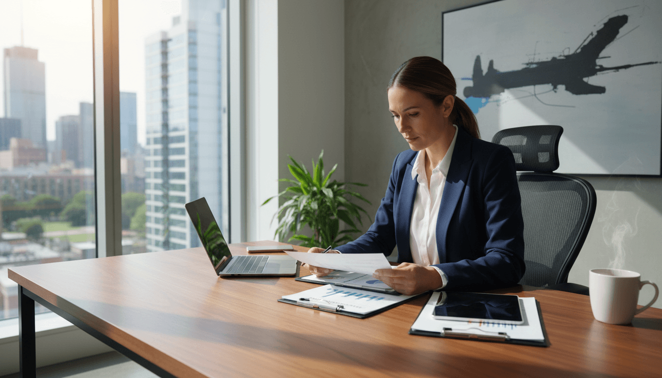 Business owner reviewing financial documents